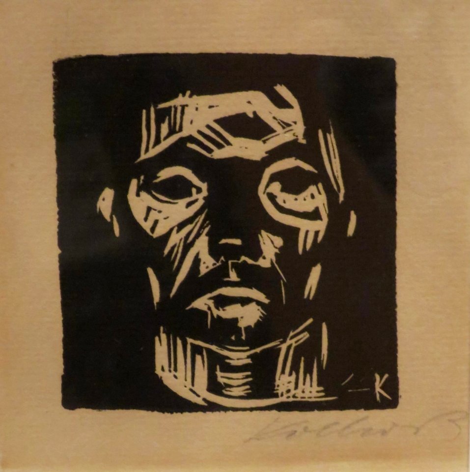 Small Male Head without Hands)by Käthe Kollwitz, 1922, woodcut, Honolulu Museum of Art 
