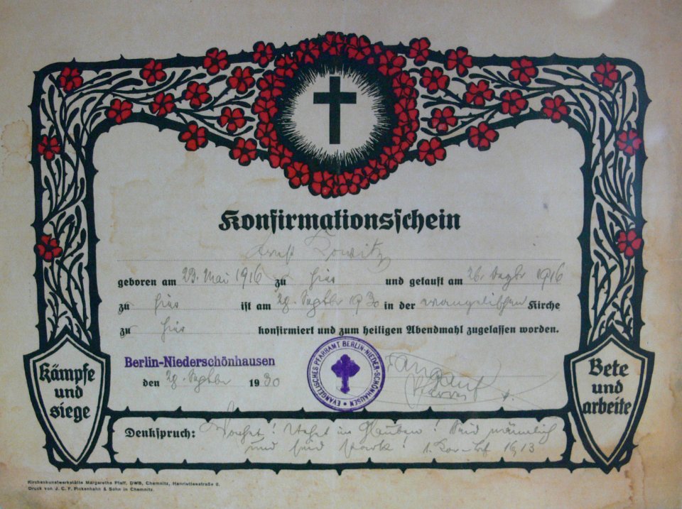 Konfirmationsshein Berlin 1930