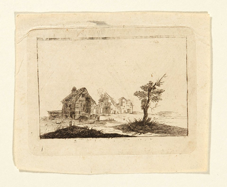 Kopparstick, landskap med hus, troligen 1600-tal - Skoklosters slott - 98095