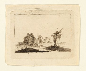 Kopparstick, landskap med hus, troligen 1600-tal - Skoklosters slott - 98095