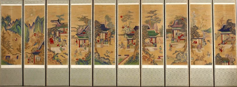 Korean - Ten-panel Folding Screen with Scenes of Filial Piety - Walters 35199 - Front Color Correction