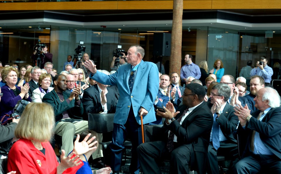Korean War MOH Recipient Applauded at Navy Ceremony in Detroit 160411-N-SQ656-762