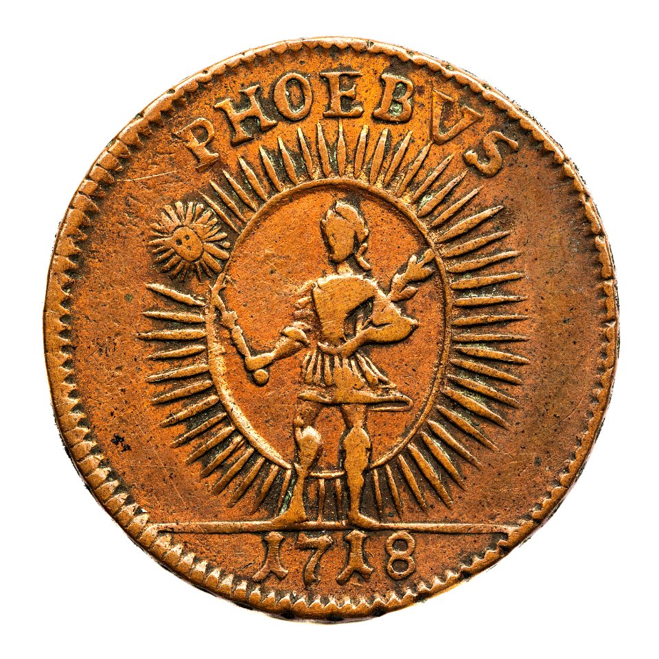 Kopparmynt motsvarande 1 daler silvermynt, s k nödmynt. Phoebus, 1718 - Skoklosters slott - 109191