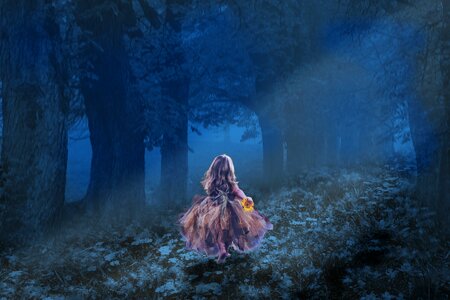 Flower hold in hand forest night