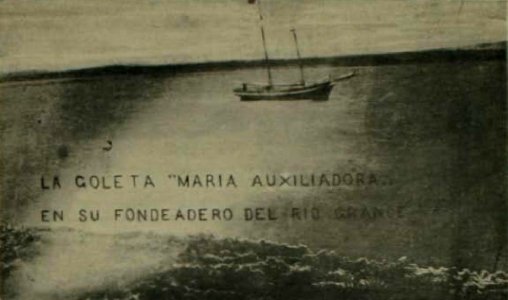 La goleta María Auxiliadora en su fondeadero del río Grande - Los Shelknam (page 77 crop)