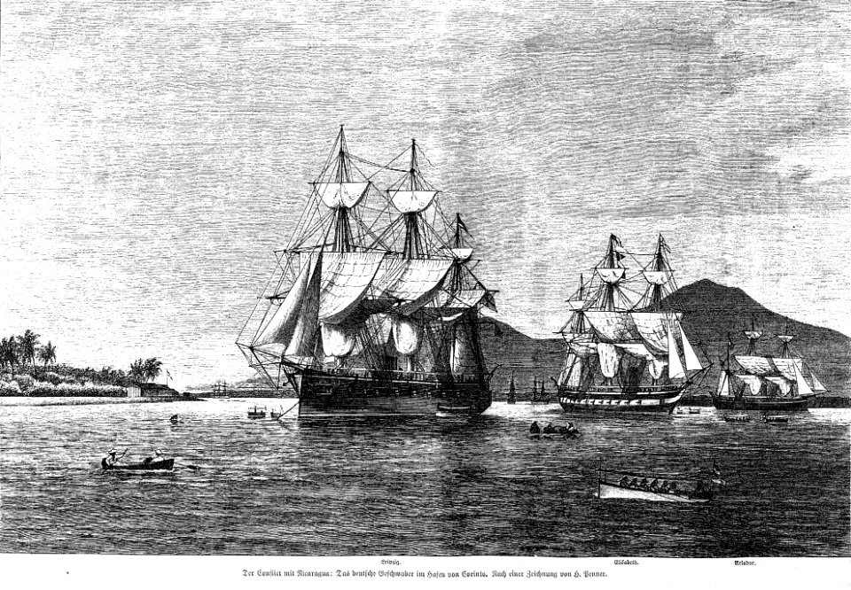 La escadra centroamericana al frente de Corinto, Nicaragua, marzo 1878