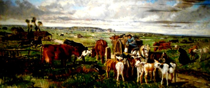 La traite des veaux dans la Vallée de la Touque, Normandie (1859) by Giuseppe Palizzi
