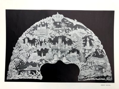 Lace fan designed by Jenny Minne Dansaert on the occasion of the Universal Exhibition in Liège, 1905
