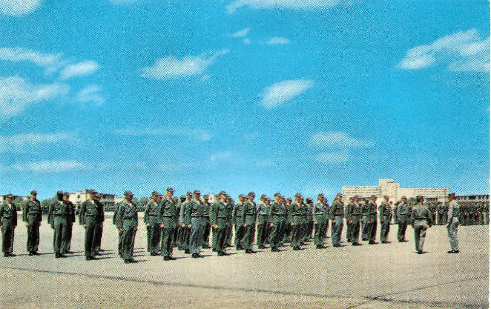 Lackland Air Force Base - Basic Trainee Formation in front of Wilford Hall