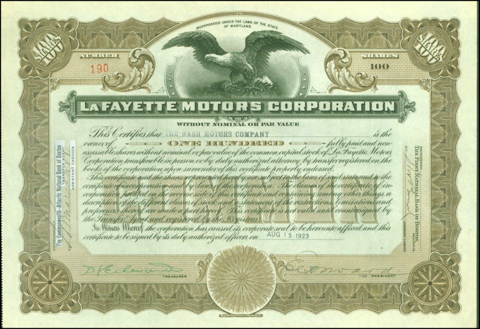 LaFayette Motors Corp. 1923