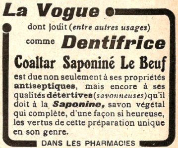 La Vogue, Dentifrice, Coaltar Saponiné Le Beuf, Saponine