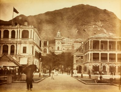 Lai Afong, buildings of Central and Mid-Levels from ferry stage, Hong Kong