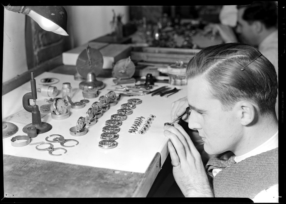 Lancaster, Pennsylvania - Hamilton Watch. Operation - adjusting watches for position - highly skilled mechanical... - NARA - 518438