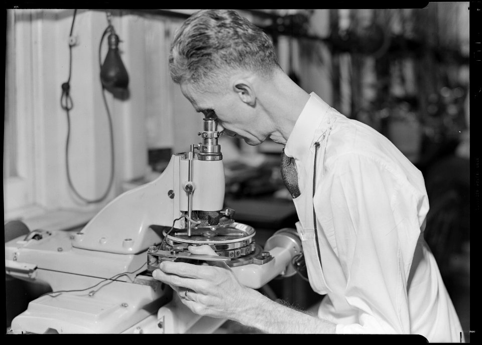 Lancaster, Pennsylvania - Hamilton Watch. Operation - inspection - this photograph represents an inspection of angles... - NARA - 518434
