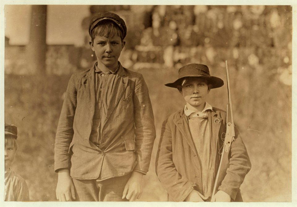 Lancaster (S.C.) Cotton Mills, Wesley Strand (with gun). Has been in mill 1 year. Been sick lately. Rochel Stokes. In mill 1 year. Said he had trouble and quit. LOC nclc.01436