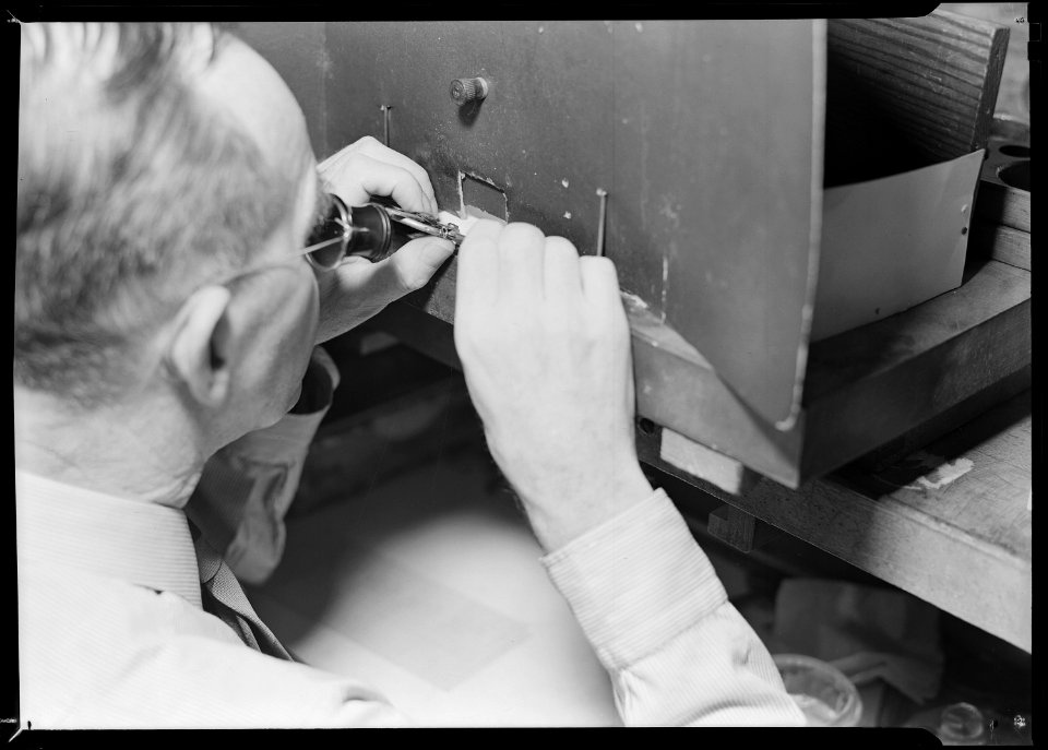 Lancaster, Pennsylvania - Hamilton Watches. Operation - truing balance wheels - a skilled machine operation - balance... - NARA - 518441