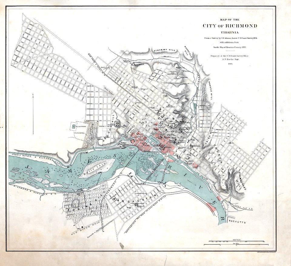 Map of Richmond 1864 with burnt districts small