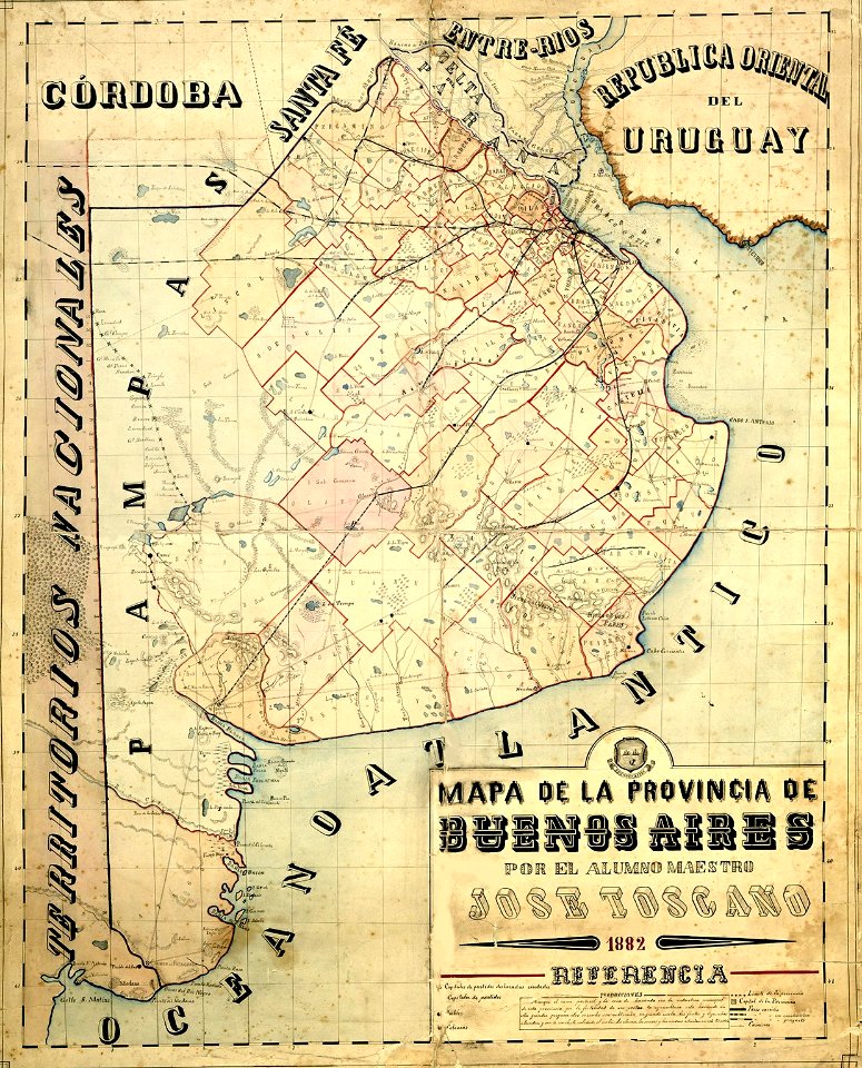 Mapa de la provincia de Buenos Aires, por el alumno maestro José Toscano, 1882