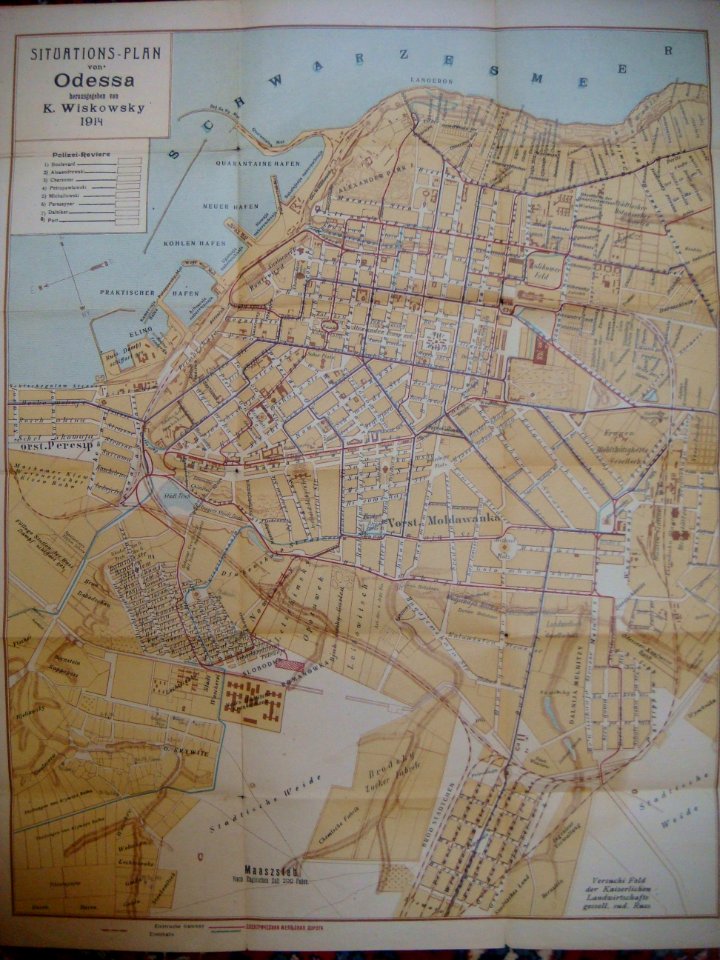 Map of Odessa city center in German issued 1914