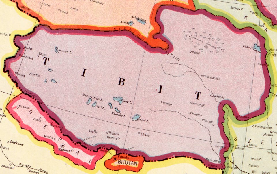 Map of Tibet in 1932 (cropped)