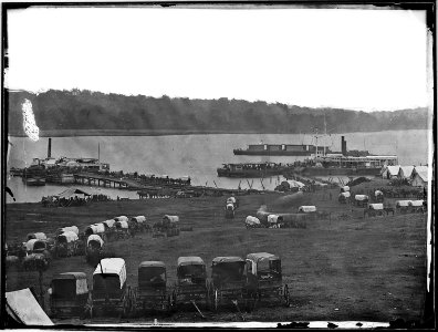 Landing and wagon train, James River, Va - NARA - 525063 photo