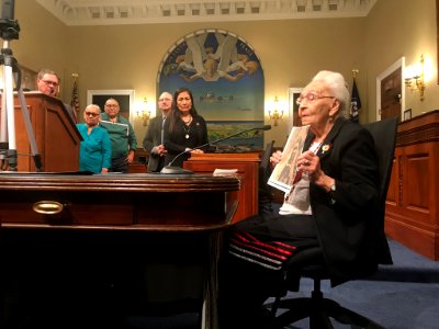 Marcella LeBeau at the robing ceremony for the Remove the Stains Act in 2019
