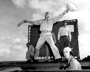 Landing Signal Officer aboard USS Enterprise (CV-6), 13 March 1945 (80-G-319008)