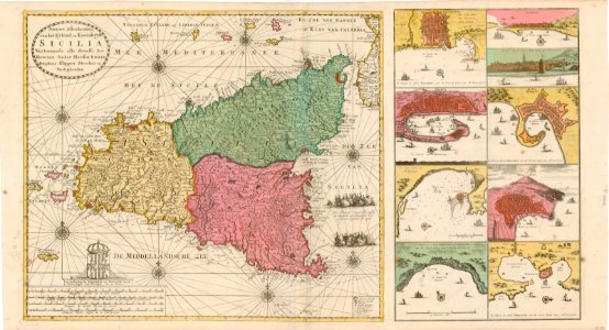 Mappa di Sicilia e delle principali città 1720