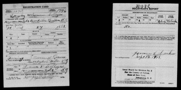 Langley Wakeman Collyer in the World War I draft registration