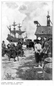 Landing Negroes at Jamestown from Dutch man-of-war, 1619 LCCN2005696251