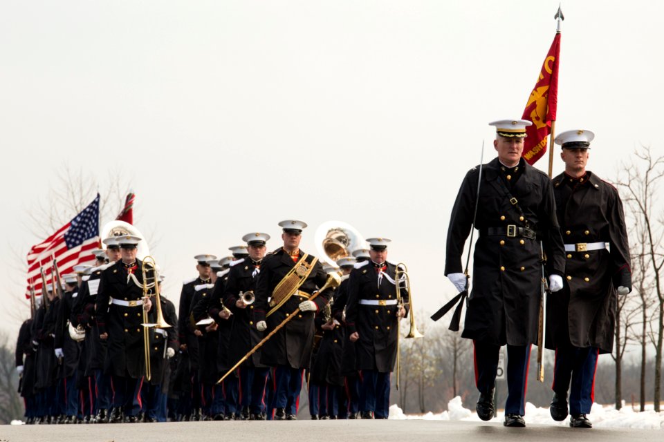 March toward the gravesite of retired Col. Charles H. Waterhouse and his wife Barbara at Arlington National Cemetery (17455663490)