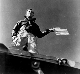Landing Signal Officer aboard USS Ranger (CV-4), circa in November 1942 (80-G-30358)