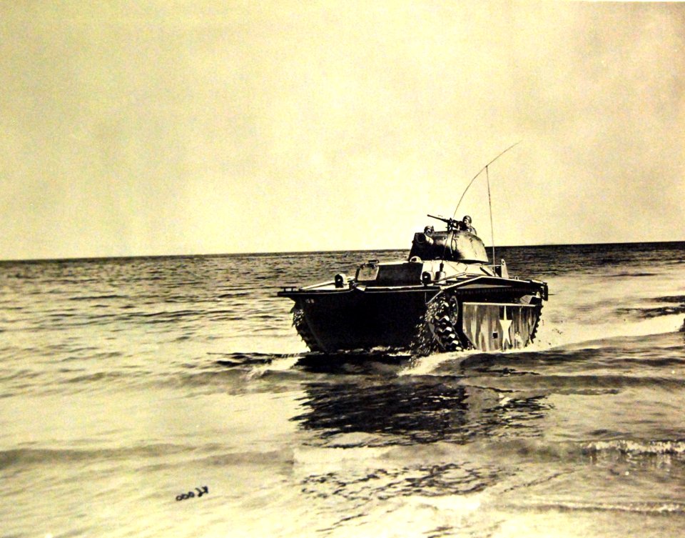 Landing Vehicle Tracked (LVT) Water Buffalo going ashore during WWII (20391176233)