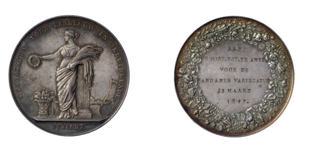 Landbouw (Genootschap voor) - en Kruidkunde te Utrecht, prijspenning t.g.v. Hortus Botanicus, objectnr PA 1737