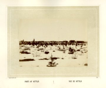 Landskap med kirke og bebyggelse i Kittilä i Lappland nord i Finland - Norsk folkemuseum - NF.15006-129