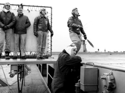 Landing Signal Officers aboard USS Sable (IX-81), in May 1945 (80-G-354748)