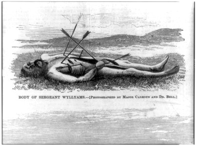 Late Indian outrages- body of Sergeant Wyllyams (stuck with arrows) LCCN96509714