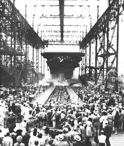Launch of USS Leyte (CV-32) at Newport News Shipbuilding, Virginia (USA), on 23 August 1945