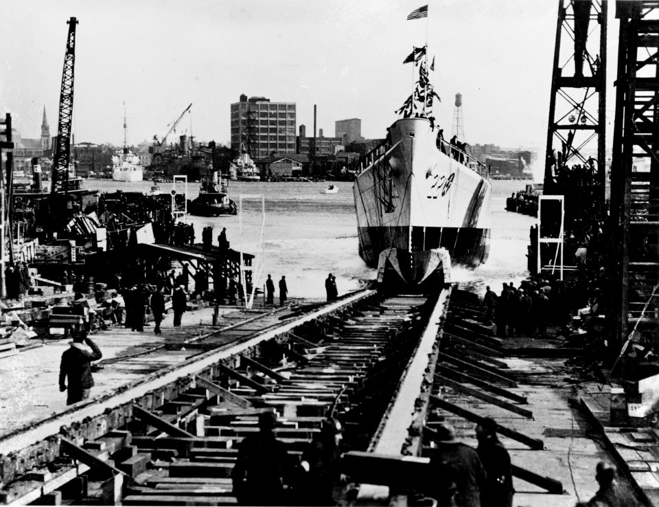 Launch of USS Matagorda (AVP-22) at the Boston Navy Yard on 18 March 1941 (19-N-30427)