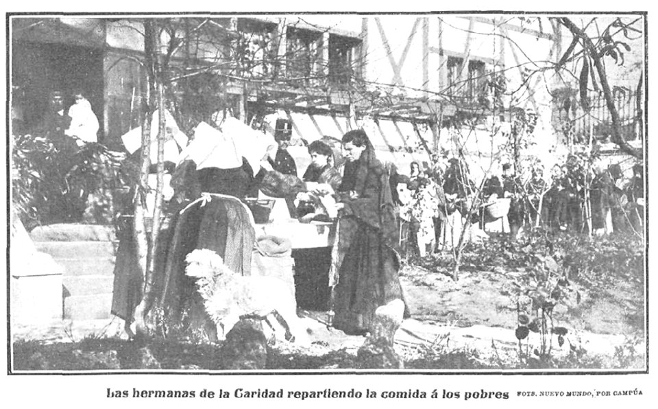 Las hermanas de la Caridad repartiendo comida á los pobres, de Campúa, Nuevo Mundo, 14-12-1905