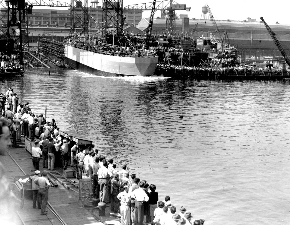Launch of LST-301 at the Boston Navy Yard in 1942