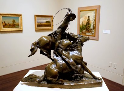 Lassoing Wild Horses, by Solon H. Borglum, 1898, bronze, view 1 - Blanton Museum of Art - Austin, Texas - DSC08179 photo