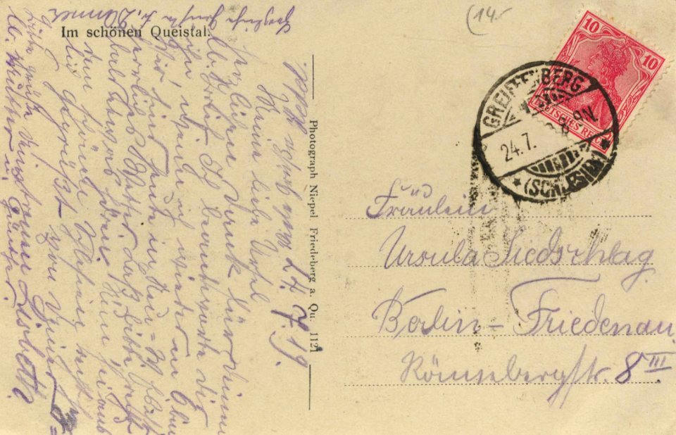 Lauban, Schlesien - Lindenkretscham Neu-Warnsdorf; Baidemühle; Vor der Steinbachhöhe (back) (Zeno Ansichtskarten)