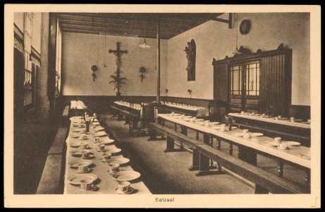 Lauriergracht 105 met eetzaal van het R.K. Jongens-weeshuis. Uitgave Brinio, Rotterdam, Afb PBKD00104000003