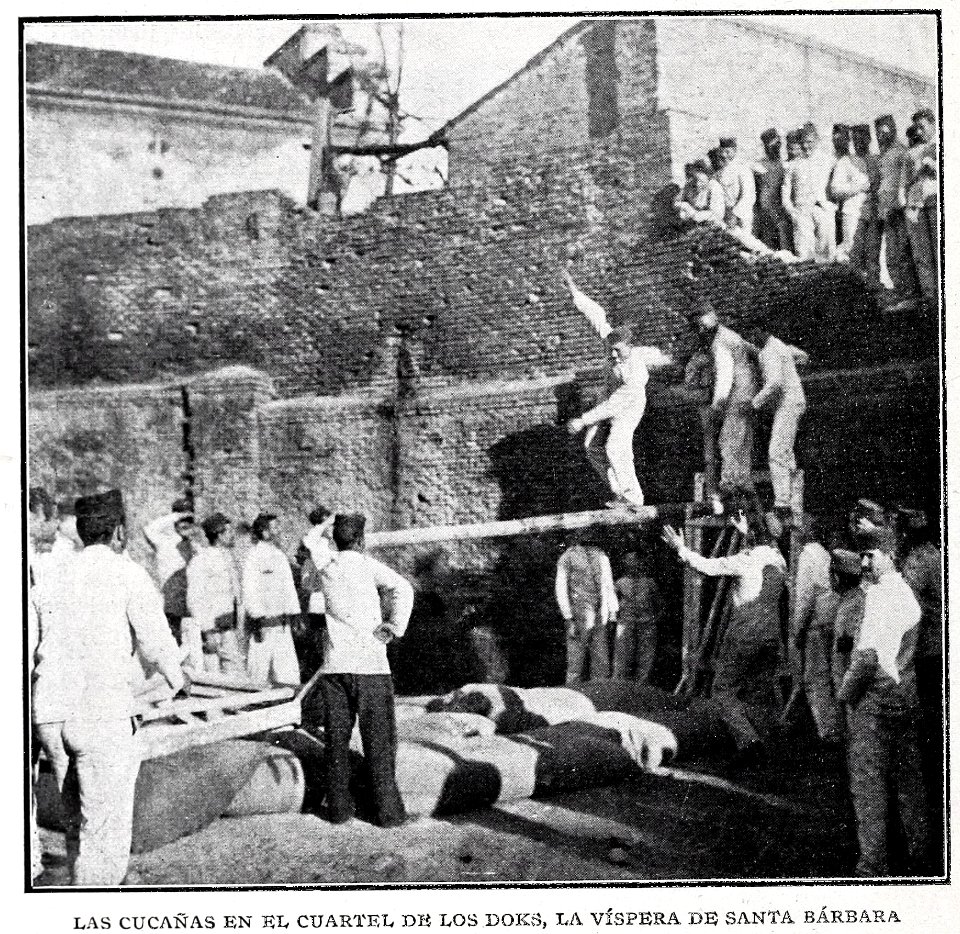 Las cucañas en el cuartel de los Doks, La patrona de los artilleros, de Goñi, Blanco y Negro, 08-12-1906 (cropped)