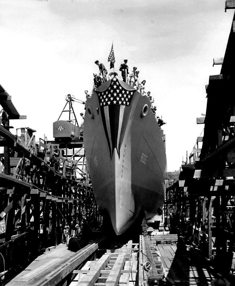 Launch of USS Martin (DE-30) at Mare Island Naval Shipyard on 18 May 1943