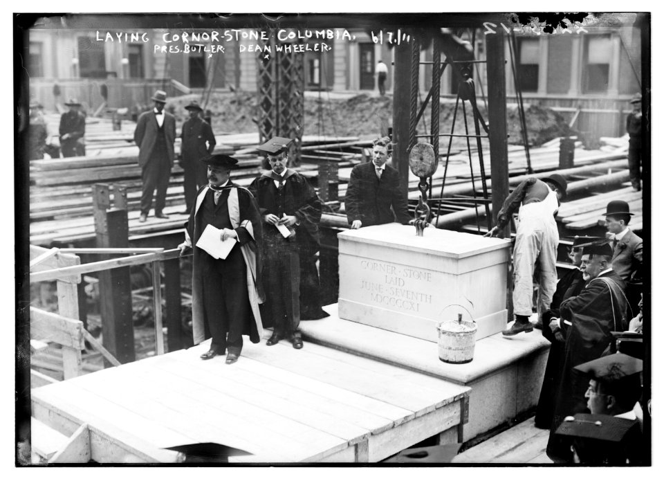 Laying cornor (i.e., corner) stone, Columbia. Pres. Butler & Dean Wheeler LCCN2014689257