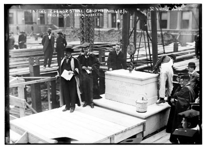 Laying cornor (i.e., corner) stone, Columbia. Pres. Butler & Dean Wheeler LCCN2014689257