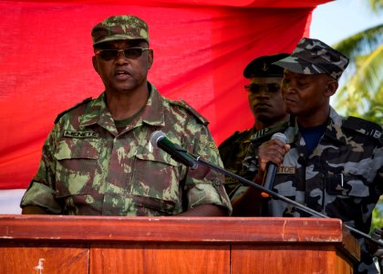 Lazaro Menete speaks during the opening ceremony of exercise Cutlass Express 2019