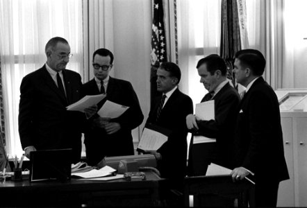 LBJ and staff